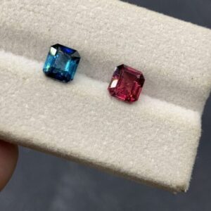 Natural Tourmaline Reverse Pair 2.45 Ct | Teal Blue & Pink Red | Emerald Cut | Afghanistan | Eye Clean