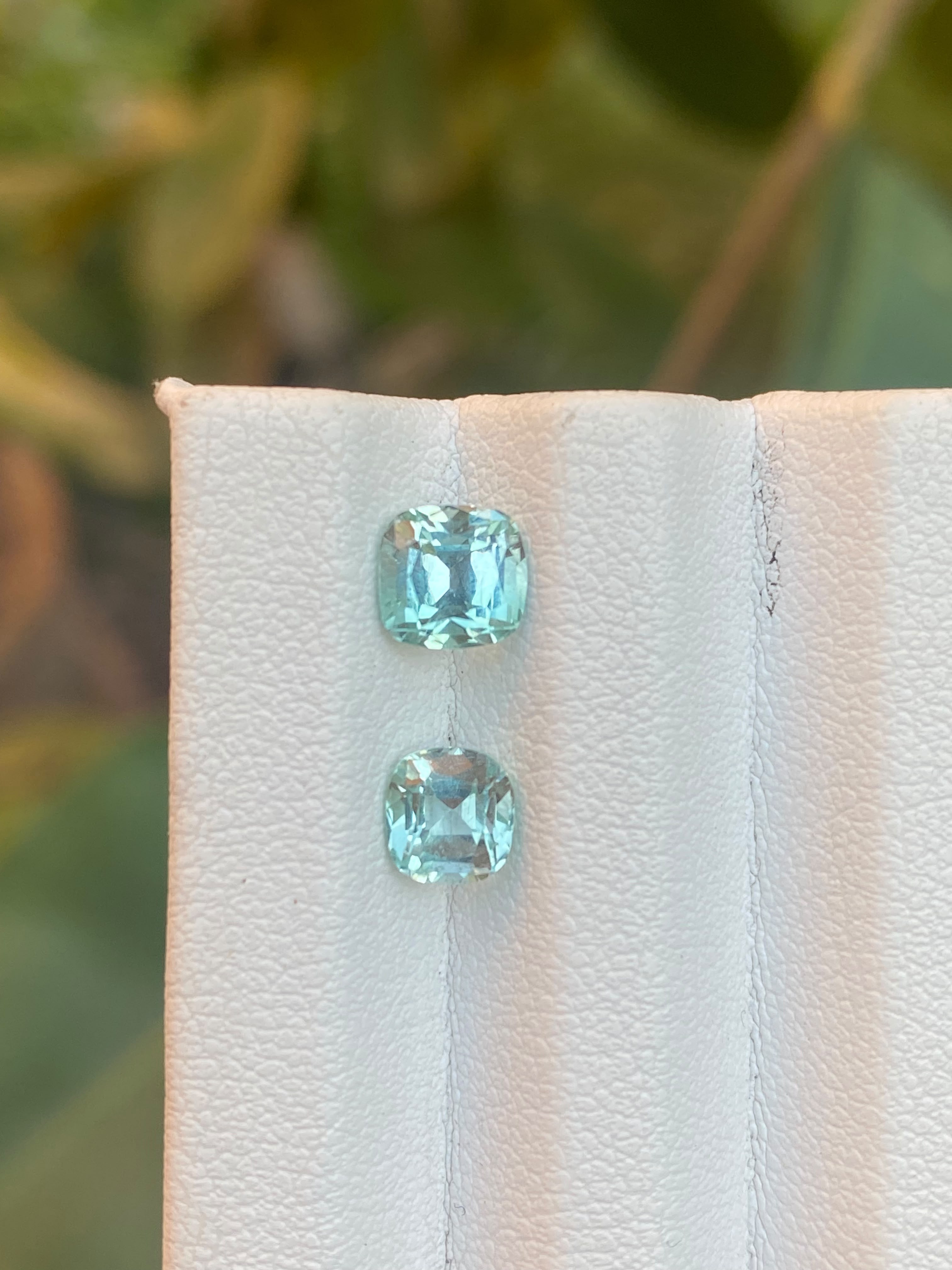 1.75ct Natural Mint Green Tourmaline Cushion Pair 2pc Lot Afghanistan Eye Clean - Image 2