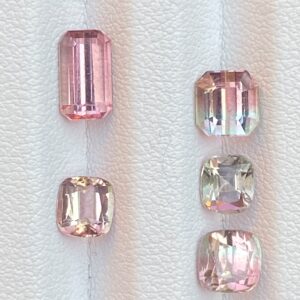 4.85ct Natural Bi Color Pink Green Tourmaline Emerald Cushion 5pc Lot Afghanistan