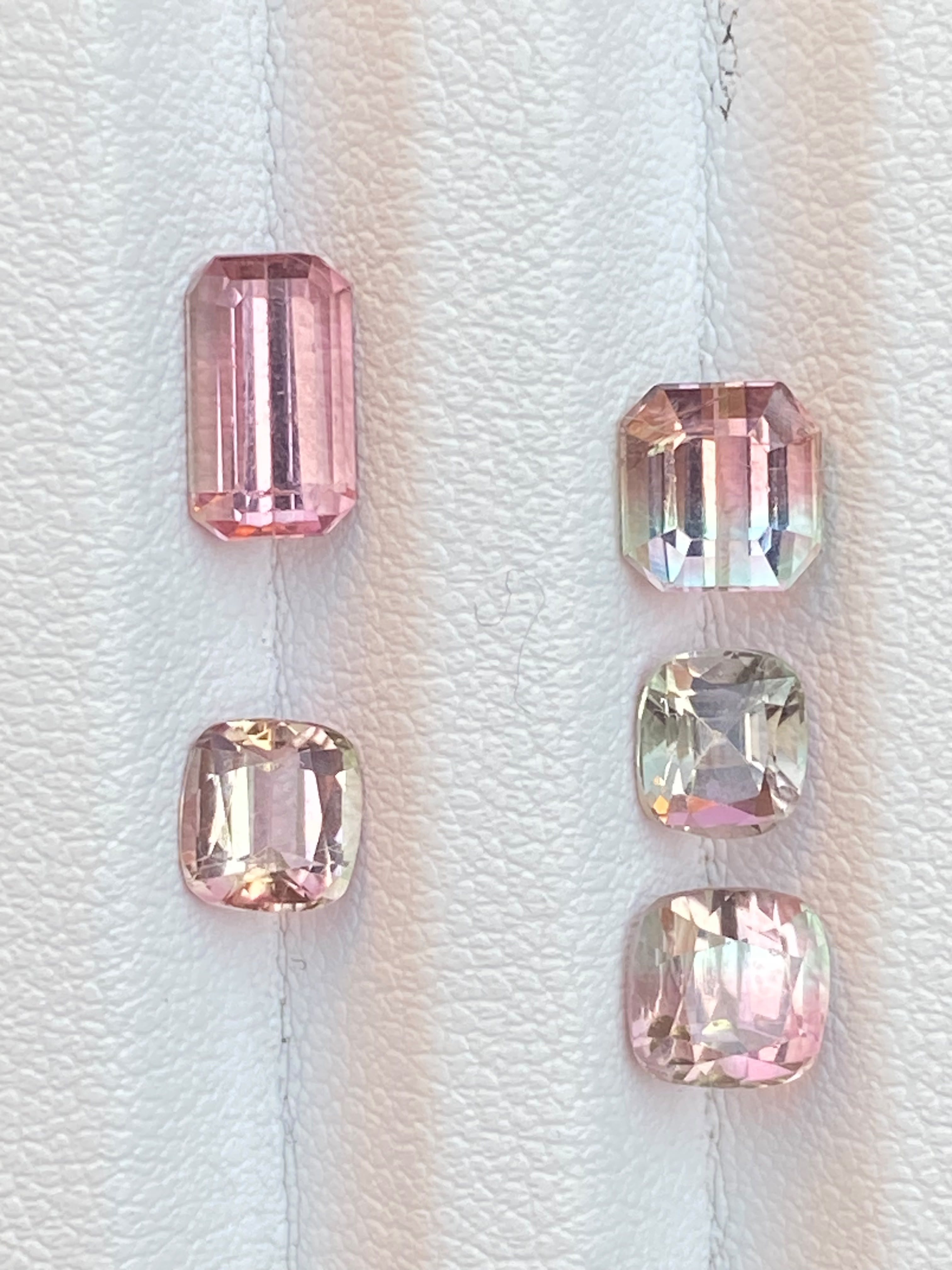 4.85ct Natural Bi Color Pink Green Tourmaline Emerald Cushion 5pc Lot Afghanistan