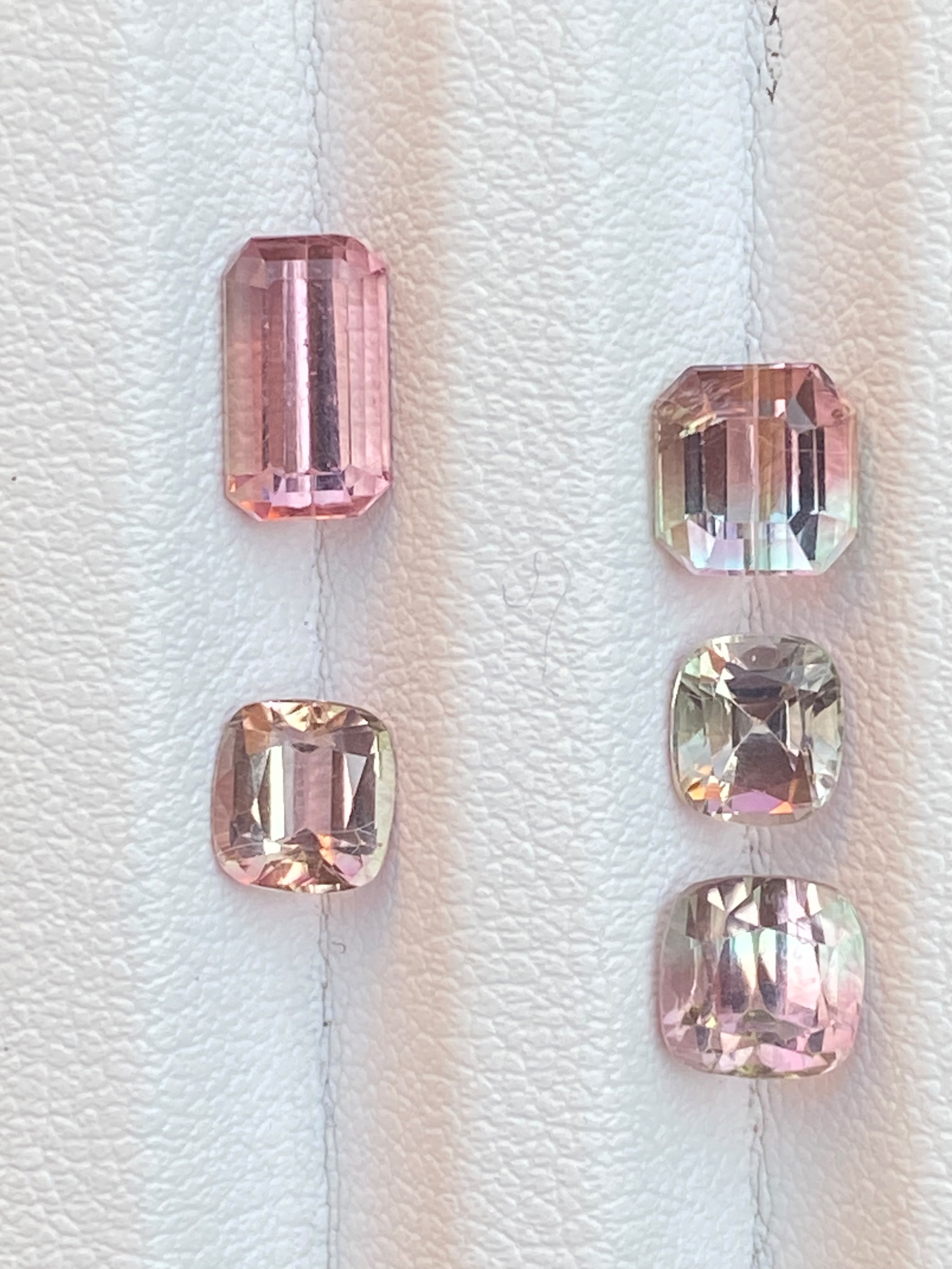 4.85ct Natural Bi Color Pink Green Tourmaline Emerald Cushion 5pc Lot Afghanistan - Image 2
