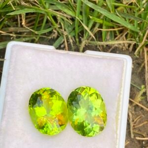 Natural Green Peridot Nearly Matching Pair – 6.15 Carats Oval Cut
