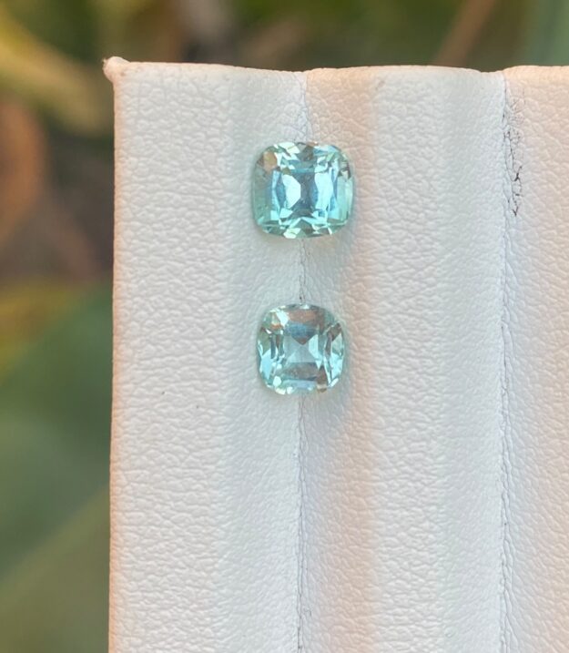 1.75ct Natural Mint Green Tourmaline Cushion Pair 2pc Lot Afghanistan Eye Clean